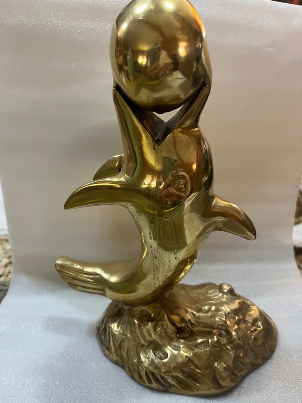 Brass Dolphin with Ball Figurine - Gold Home Art